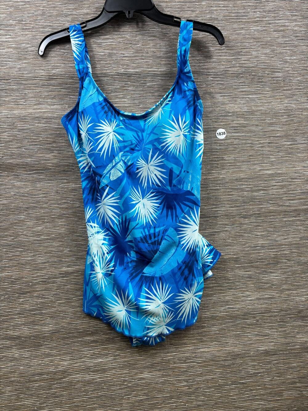Le Cove One Piece Swimsuit Womens Size 16 Blue Tropical Floral Ruffle